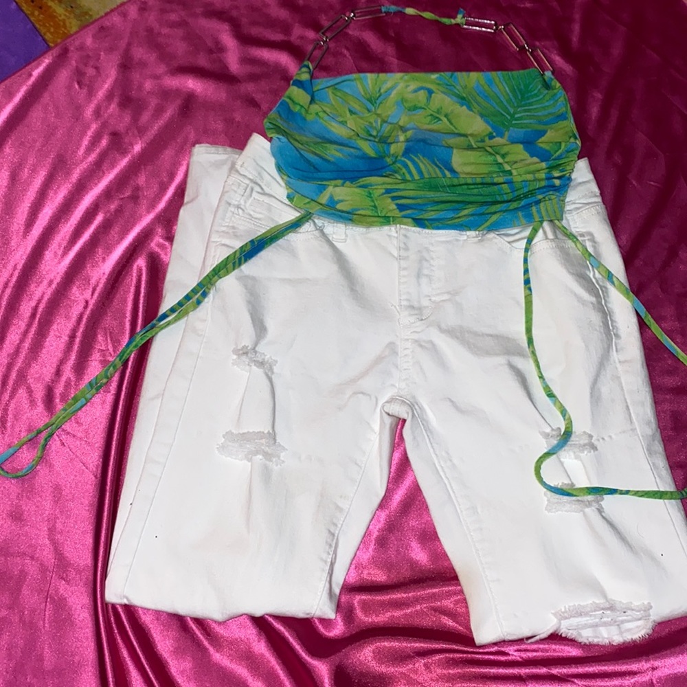 White Ripped White Jeans /Free Tops